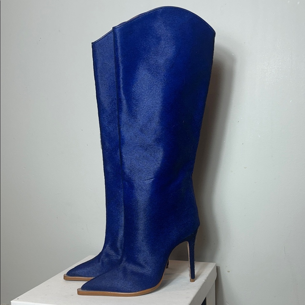 SCHUTZ Rare Maryana Electric Blue Pony Hair Boots - Picture 4 of 7